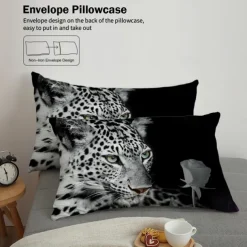 100% Cotton Cheetah Pattern 3-Piece Duvet Cover Set 3D Printed Quilt Queen Size Bedding Set Hunting Animal Quilt Cover Suitable for Kids Boys Men's Room Decor Super Soft Breathable Bed Set 3 Piece Set Lightweight