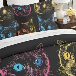 100% Cotton Colorful Cat Duvet Cover 3-Piece Set Plush Cloth for Summer Soft Skin Friendly Long Lasting Comfy Lightweight