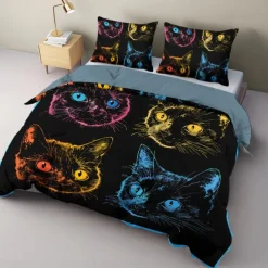 100% Cotton Colorful Cat Duvet Cover 3-Piece Set Plush Cloth for Summer Soft Skin Friendly Long Lasting Comfy Lightweight