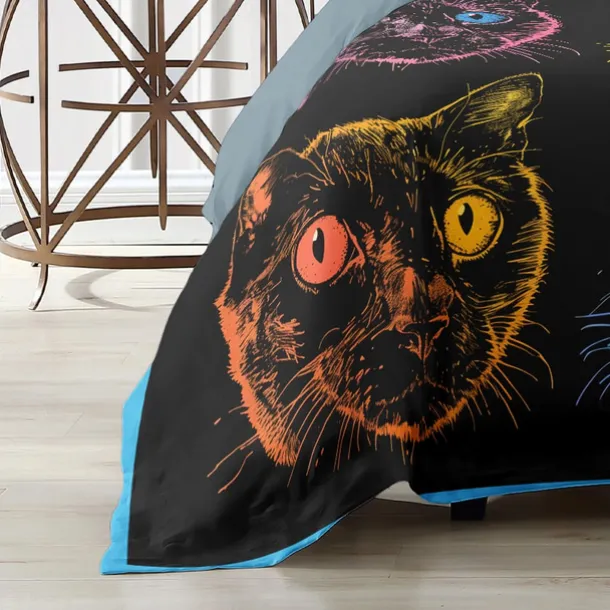 100% Cotton Colorful Cat Duvet Cover 3-Piece Set Plush Cloth for Summer Soft Skin Friendly Long Lasting Comfy Lightweight