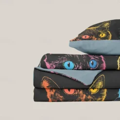 100% Cotton Colorful Cat Duvet Cover 3-Piece Set Plush Cloth for Summer Soft Skin Friendly Long Lasting Comfy Lightweight