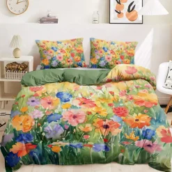 100% Cotton Colorful Ink Flower 3-Piece Duvet Set for Hotel Bedroom Guest Room Hotel Bedding Comfy Set 1 Duvet Cover 2 Pillowcases Bed Set
