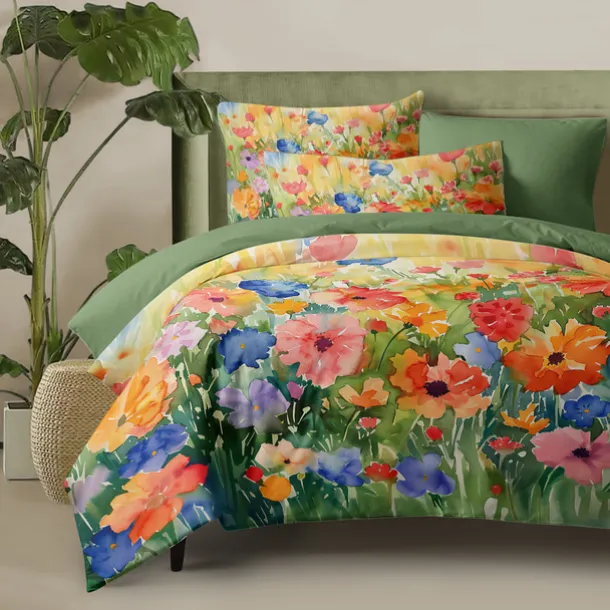 100% Cotton Colorful Ink Flower 3-Piece Duvet Set for Hotel Bedroom Guest Room Hotel Bedding Comfy Set 1 Duvet Cover 2 Pillowcases Bed Set