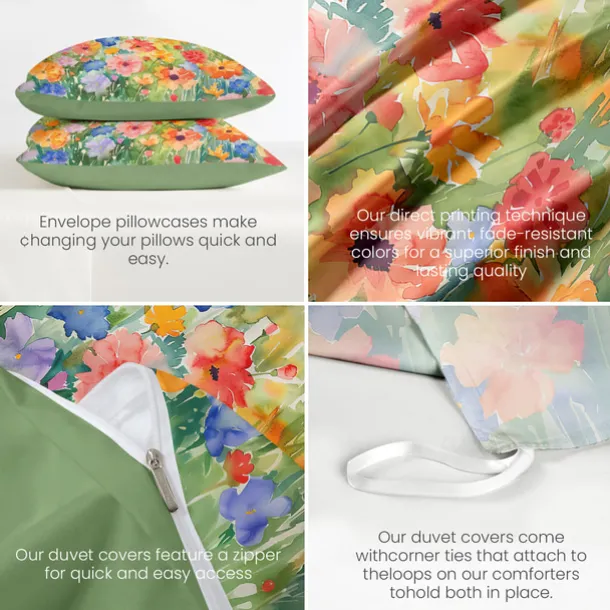 100% Cotton Colorful Ink Flower 3-Piece Duvet Set for Hotel Bedroom Guest Room Hotel Bedding Comfy Set 1 Duvet Cover 2 Pillowcases Bed Set