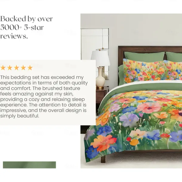 100% Cotton Colorful Ink Flower 3-Piece Duvet Set for Hotel Bedroom Guest Room Hotel Bedding Comfy Set 1 Duvet Cover 2 Pillowcases Bed Set