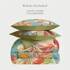 100% Cotton Floral Colorful Ink Duvet Cover 3-Piece Set for Summer Soft Skin Friendly Long Lasting Hotel Bedding Comfy Set 1 Duvet Cover 2 Pillowcases