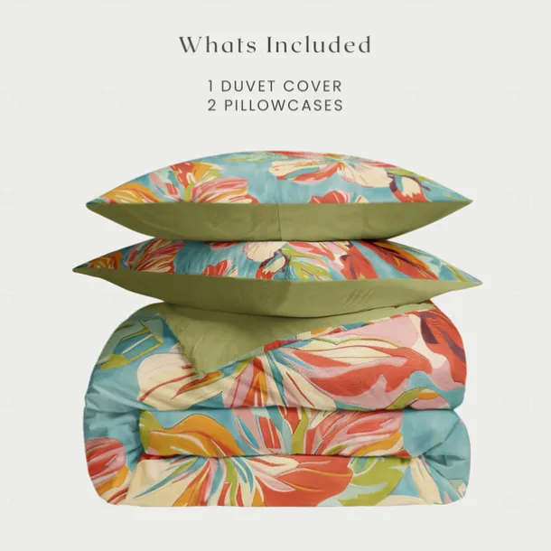 100% Cotton Floral Colorful Ink Duvet Cover 3-Piece Set for Summer Soft Skin Friendly Long Lasting Hotel Bedding Comfy Set 1 Duvet Cover 2 Pillowcases