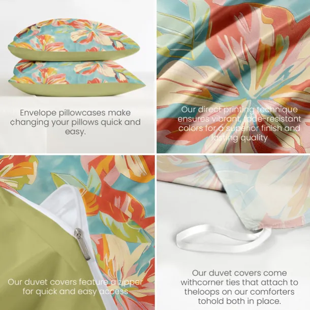 100% Cotton Floral Colorful Ink Duvet Cover 3-Piece Set for Summer Soft Skin Friendly Long Lasting Hotel Bedding Comfy Set 1 Duvet Cover 2 Pillowcases