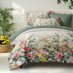 100% Cotton Floral Series Duvet Cover 3-Piece Set Short Fluff for Summer Soft Skin Friendly Comfy Lightweight Queen King Size