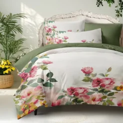 100% Cotton Floral Series Duvet Cover 3-Piece Set Short Fluff for Summer Soft Skin Friendly Comfy Lightweight Queen King Size
