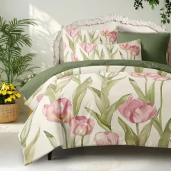 100% Cotton Floral Series Duvet Cover 3-Piece Set for Summer Soft Skin Friendly Long Lasting