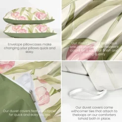 100% Cotton Floral Series Duvet Cover 3-Piece Set for Summer Soft Skin Friendly Long Lasting