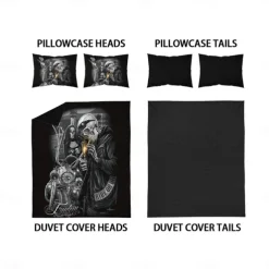 100% Cotton Floral Skull Knight 3 Piece Quilt Cover Set Human Skeleton Couple Printed Bedding Set 3 Piece Suitable for Couples and Adults Gothic Quilt Cover Set Super Soft Breathable Short Fluff Bedding Set Light