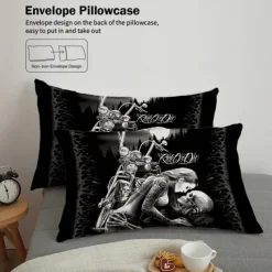 100% Cotton Floral Skull Knight 3 Piece Quilt Cover Set Human Skeleton Couple Printed Bedding Set 3 Piece Suitable for Couples and Adults Gothic Quilt Cover Set Super Soft Breathable Short Fluff Bedding Set Light