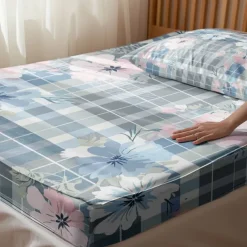 100% Cotton Floral Stripe Spring Pattern Fitted Sheet Set Ultra Soft Breathable Silky Bed Sheets Deep Pocket Bedding Sheets 3 Piece Queen King Size