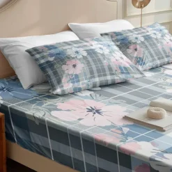 100% Cotton Floral Stripe Spring Pattern Fitted Sheet Set Ultra Soft Breathable Silky Bed Sheets Deep Pocket Bedding Sheets 3 Piece Queen King Size