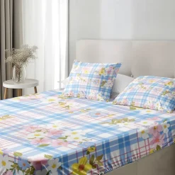 100% Cotton Floral Stripe Spring Pattern Fitted Sheet Set Ultra Soft Breathable Silky Bed Sheets Deep Pocket Bedding Sheets 3 Piece Queen King Size