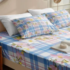 100% Cotton Floral Stripe Spring Pattern Fitted Sheet Set Ultra Soft Breathable Silky Bed Sheets Deep Pocket Bedding Sheets 3 Piece Queen King Size