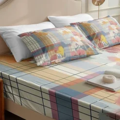 100% Cotton Floral Stripe Spring Pattern Fitted Sheet Set Ultra Soft Breathable Silky Bed Sheets Deep Pocket Bedding Sheets 3 Piece Queen King Size