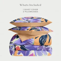 100% Cotton Floral Tropical Series Duvet Cover 3-Piece Set for Summer Soft Skin Friendly Long Lasting