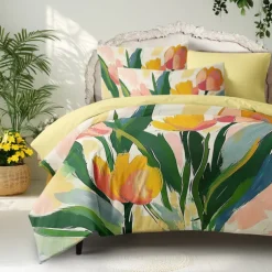 100% Cotton Floral Tropical Series Duvet Cover 3-Piece Set for Summer Soft Skin Friendly Long Lasting