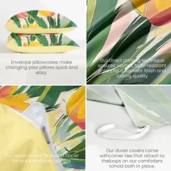 100% Cotton Floral Tropical Series Duvet Cover 3-Piece Set for Summer Soft Skin Friendly Long Lasting