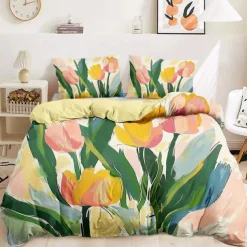 100% Cotton Floral Tropical Series Duvet Cover 3-Piece Set for Summer Soft Skin Friendly Long Lasting