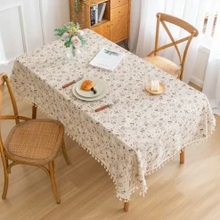 100% Cotton Fringed Tablecloth with Tassel Floral Plant