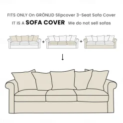 100% Cotton Slipcover 3-Seat Sofa Cover Solid Color Slipcover GRONLcover LITB PRIME cover