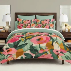 100% Cotton Tropical Plant Flower 3-Piece Duvet Set for Hotel Bedroom Guest Room Hotel Bedding Comfy Set 1 Duvet Cover 2 Pillowcase