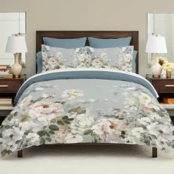 100% Cotton Vintage Floral Series Duvet Cover 3-Piece Set Short Fluff for Summer Soft Skin Friendly Comfy Lightweight