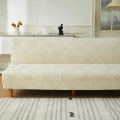 3 Different Sizes Jacquard Fabric Armless Sofa Bed Cover Sofa New Year Decor Slipcovers Stretch Protector Elastic Bench Cover
