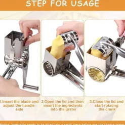 1/2/3/4 Drums Blades Rotary Cheese Grater Cheese Cutter Slicer Stainless Steel Cheese Shredder Butter Nut Cutter Manual Spin Multifunctional Cheese Grinder Kitchen Gadgets