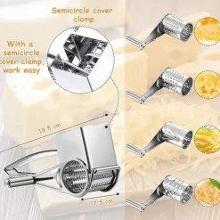 1/2/3/4 Drums Blades Rotary Cheese Grater Cheese Cutter Slicer Stainless Steel Cheese Shredder Butter Nut Cutter Manual Spin Multifunctional Cheese Grinder Kitchen Gadgets