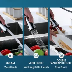 3 Functions Spray Head 360 Swivel Faucet Spayer Head G1/2 Water-saving Sink Aerator for Kitchen Faucet Replacement Spray Head