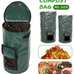 34 Gallon Compost Bin Bag, With Sunroof, Zippered Lid And Handle, Reusable Yard Garbage Bag, Yard Garbage Bag, Lawn Bag, Heavy-duty Garden Bag, Compost Bag, Garbage Bin, Outdoor Container