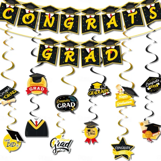 2025 Graduation Party Decorations, Graduate Themed Banner, Spiral Hanging Decorations, Balloon Set for Graduation Ceremony Celebration
