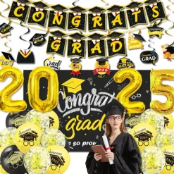 2025 Graduation Party Decorations, Graduate Themed Banner, Spiral Hanging Decorations, Balloon Set for Graduation Ceremony Celebration