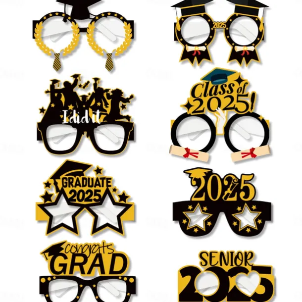 2025 Graduation Season Glasses Decoration Set, Fun Photo Props for Graduation Party Celebrations and Picture Taking