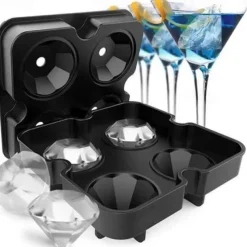 4 Grid Diamond Ice Cube Tray Reusable Ice Cubes Maker Silicone Ice Cream Molds Form Chocolate Mold Whiskey Party Bar Tools