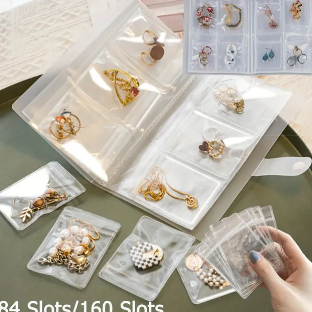 84 Grids/1 Set or 160 Grids with Small Pouches Jewelry Storage Box: Earrings, Anti-oxidation Rings, Bracelets, Transparent Dust-proof Storage Bags for Necklaces, Accessories, Sealed Bags for Jewelry Preservation