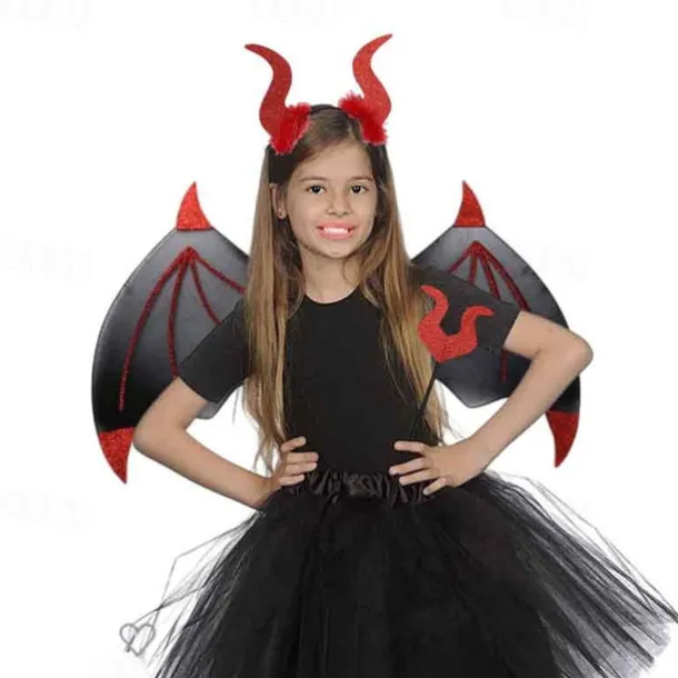 3 Halloween Devil Wings Trident Headwear Set Role Playing Costume Devil Ghost Soul Black Adult Feather Wings and Decorations Halloween Party COS Dress up Makeup Ball Performance Props Devil Wings Set