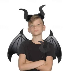 3 Halloween Devil Wings Trident Headwear Set Role Playing Costume Devil Ghost Soul Black Adult Feather Wings and Decorations Halloween Party COS Dress up Makeup Ball Performance Props Devil Wings Set