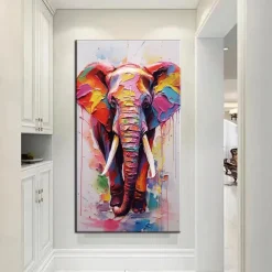 100% Hand Painted Elephant oil painting Wall Art Street Graffiti Colorful Wild Animal Canvas Painting animal oil painting Modern Abstract Art Wall Picture for living room hotel Home Decoration canvas