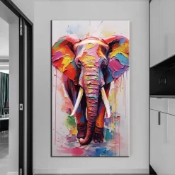 100% Hand Painted Elephant oil painting Wall Art Street Graffiti Colorful Wild Animal Canvas Painting animal oil painting Modern Abstract Art Wall Picture for living room hotel Home Decoration canvas