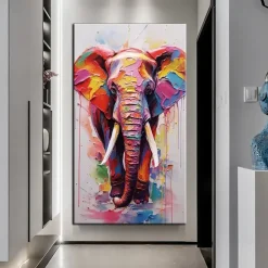100% Hand Painted Elephant oil painting Wall Art Street Graffiti Colorful Wild Animal Canvas Painting animal oil painting Modern Abstract Art Wall Picture for living room hotel Home Decoration canvas