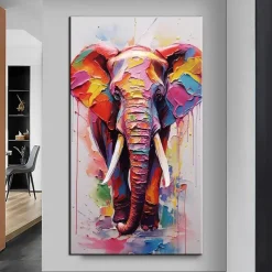 100% Hand Painted Elephant oil painting Wall Art Street Graffiti Colorful Wild Animal Canvas Painting animal oil painting Modern Abstract Art Wall Picture for living room hotel Home Decoration canvas