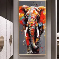 100% Hand Painted Elephant oil painting Wall Art Street Graffiti Colorful Wild Animal Canvas Painting animal oil painting Modern Abstract Art Wall Picture for living room hotel Home Decoration canvas