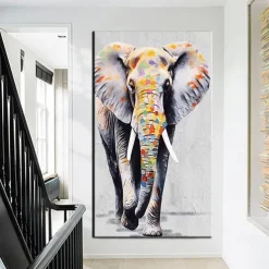 100% Hand Painted Elephant oil painting Wall Art Street Graffiti Colorful Wild Animal Canvas Painting animal oil painting Modern Abstract Art Wall Picture for living room hotel Home Decoration canvas