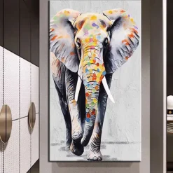 100% Hand Painted Elephant oil painting Wall Art Street Graffiti Colorful Wild Animal Canvas Painting animal oil painting Modern Abstract Art Wall Picture for living room hotel Home Decoration canvas